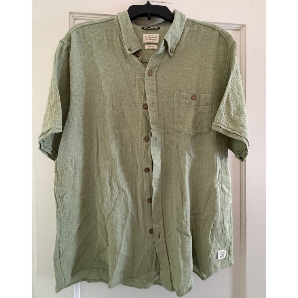 Weatherproof Vintage Mens Short Sleeve Button Down Shirt Hedge Green Size XL